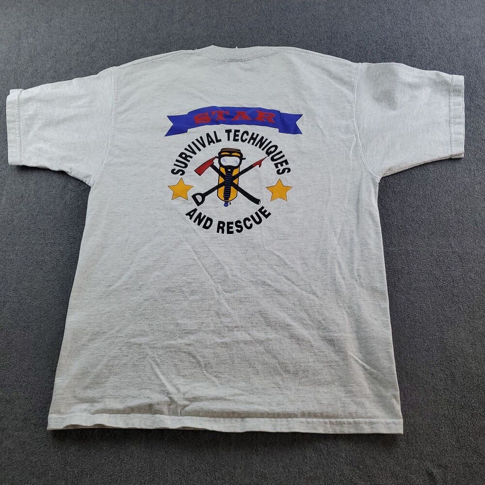 Vintage Star Survival Techniques T-Shirt Rescue Instructor Men Size Medium Gray